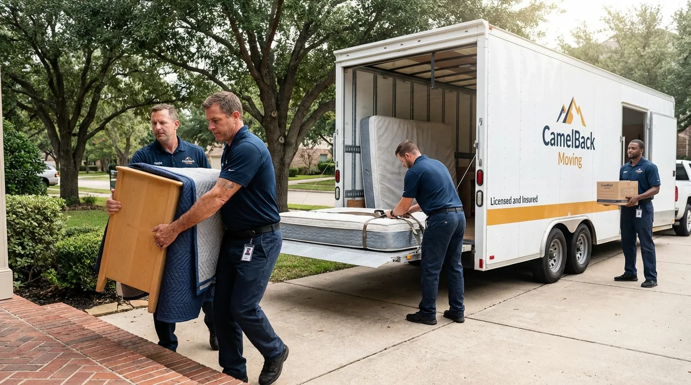 Crew loading residential truck for cross-state move from Waxhaw, NC